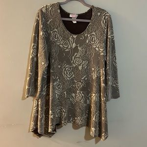 Vintage Pretty Woman Made In USA Size Large Polyester Blend Tunic Top 3/4 Sleeve